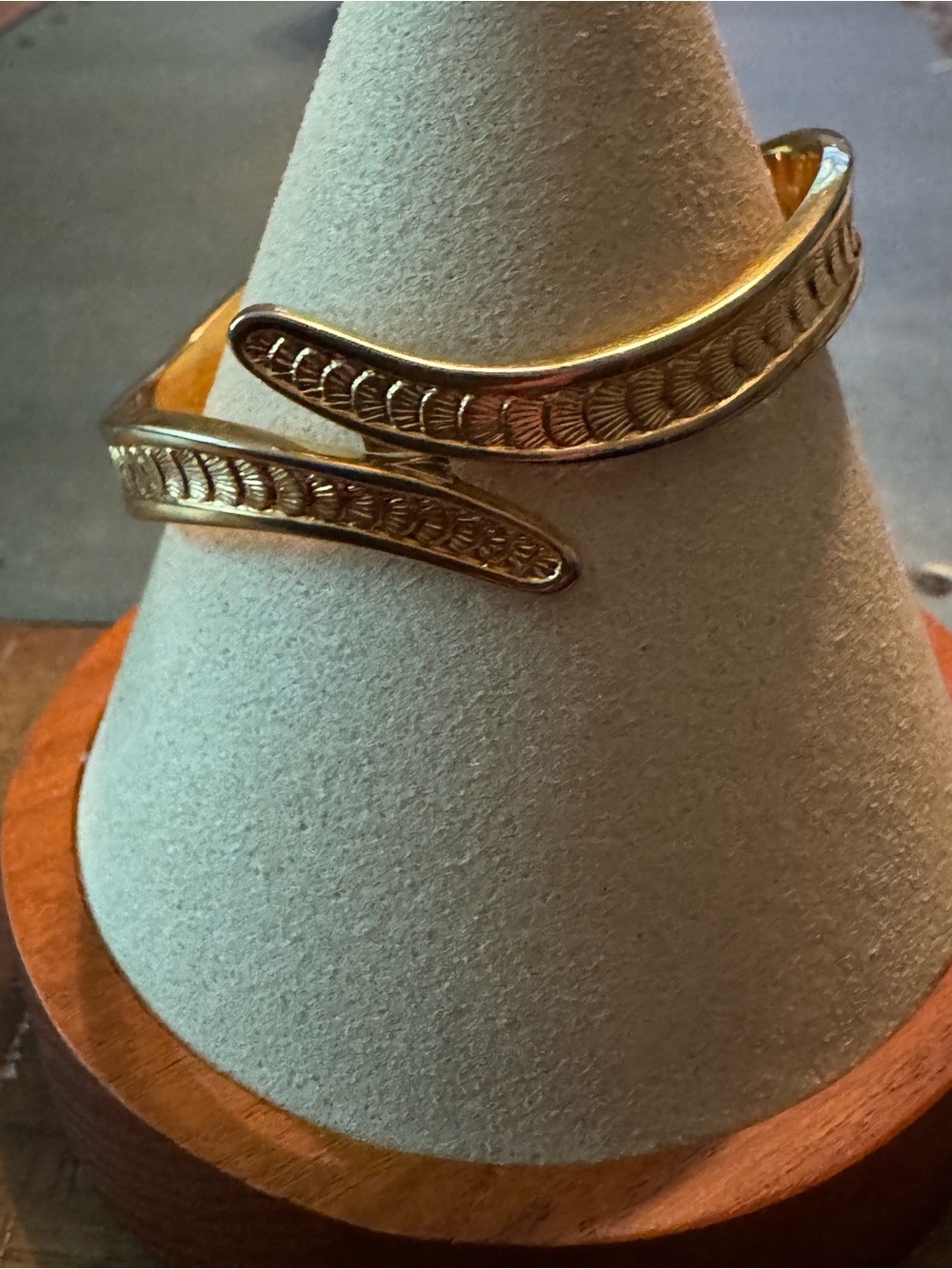 Vintage Signed Monet Gold-Tone Textured Hinged Bypass Bangle Bracelet